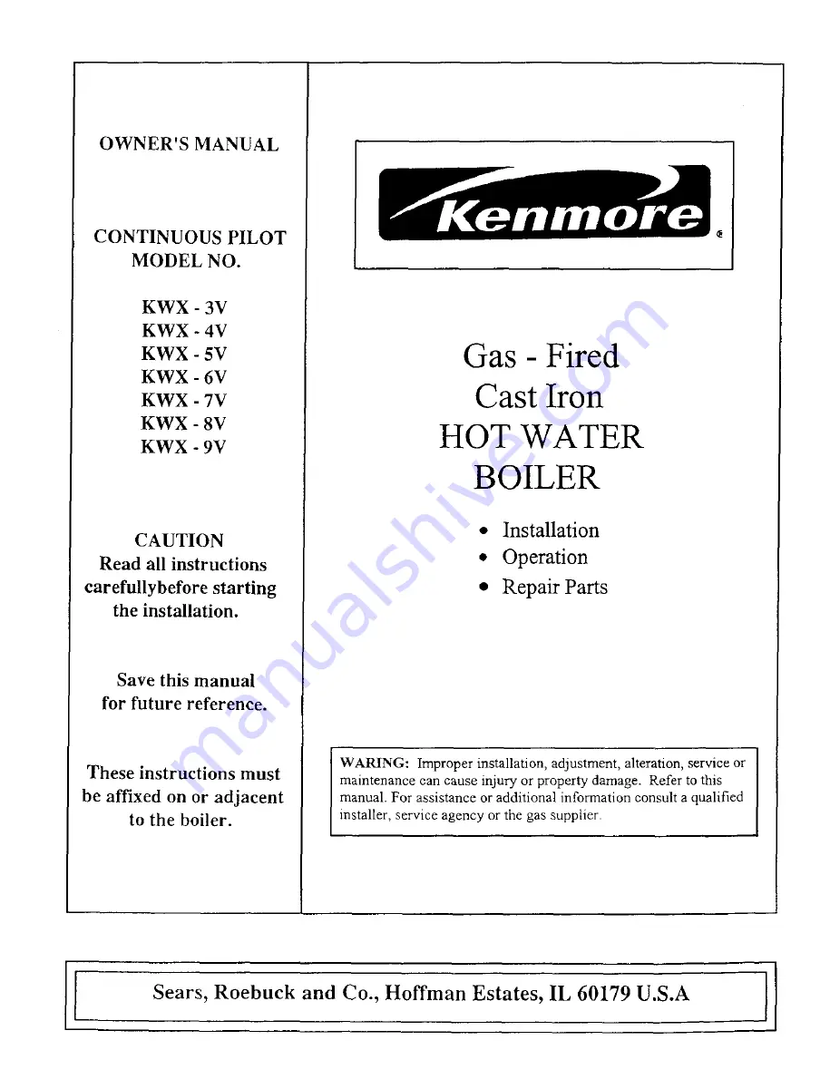 Kenmore KWX-3V Скачать руководство пользователя страница 1