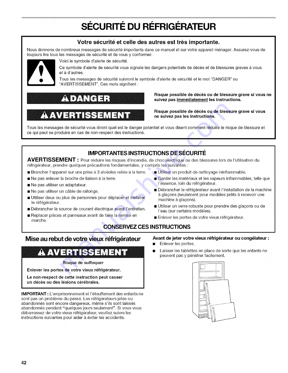 Kenmore Sears Top-mount refrigerator Use And Care Manual Download Page 42