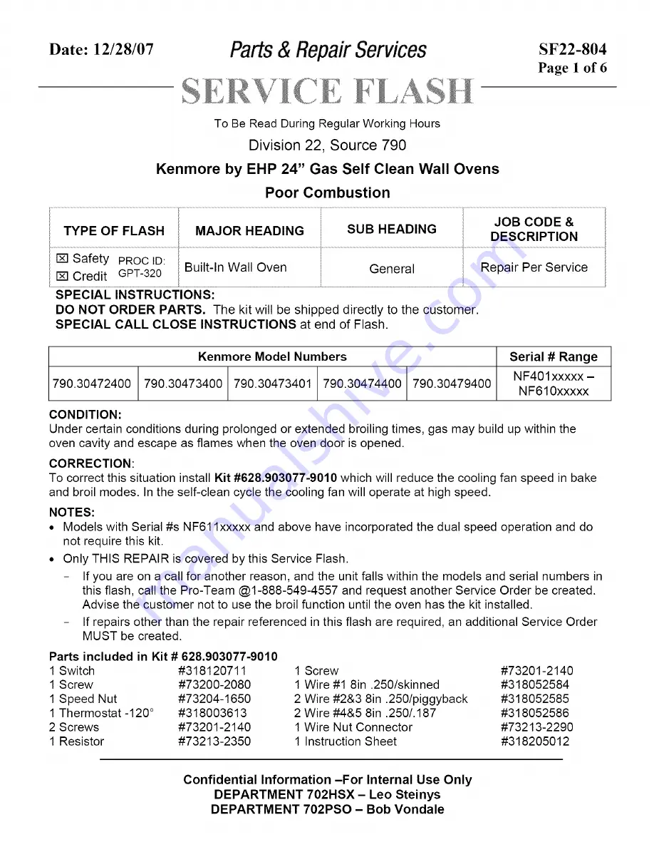 Kenmore SF22-804 Repair Manual Download Page 1