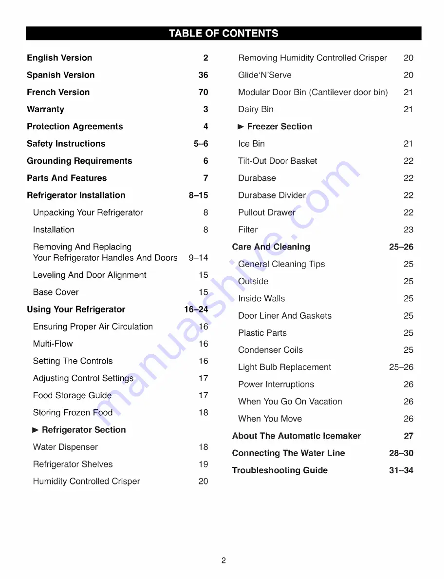 Kenmore trio 795.7101 series Use & Care Manual Download Page 2