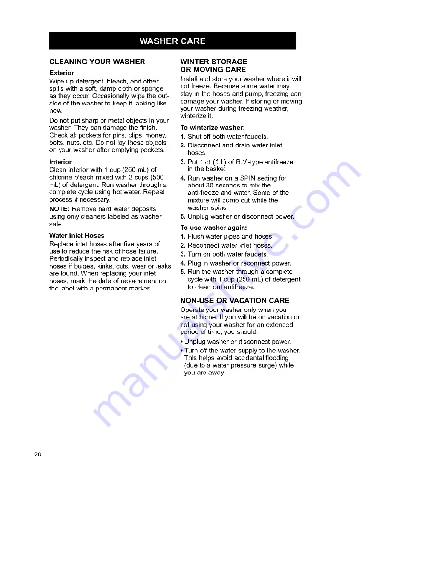 Kenmore Two-speed automatic washers Owner'S Manual & Installation Instructions Download Page 26