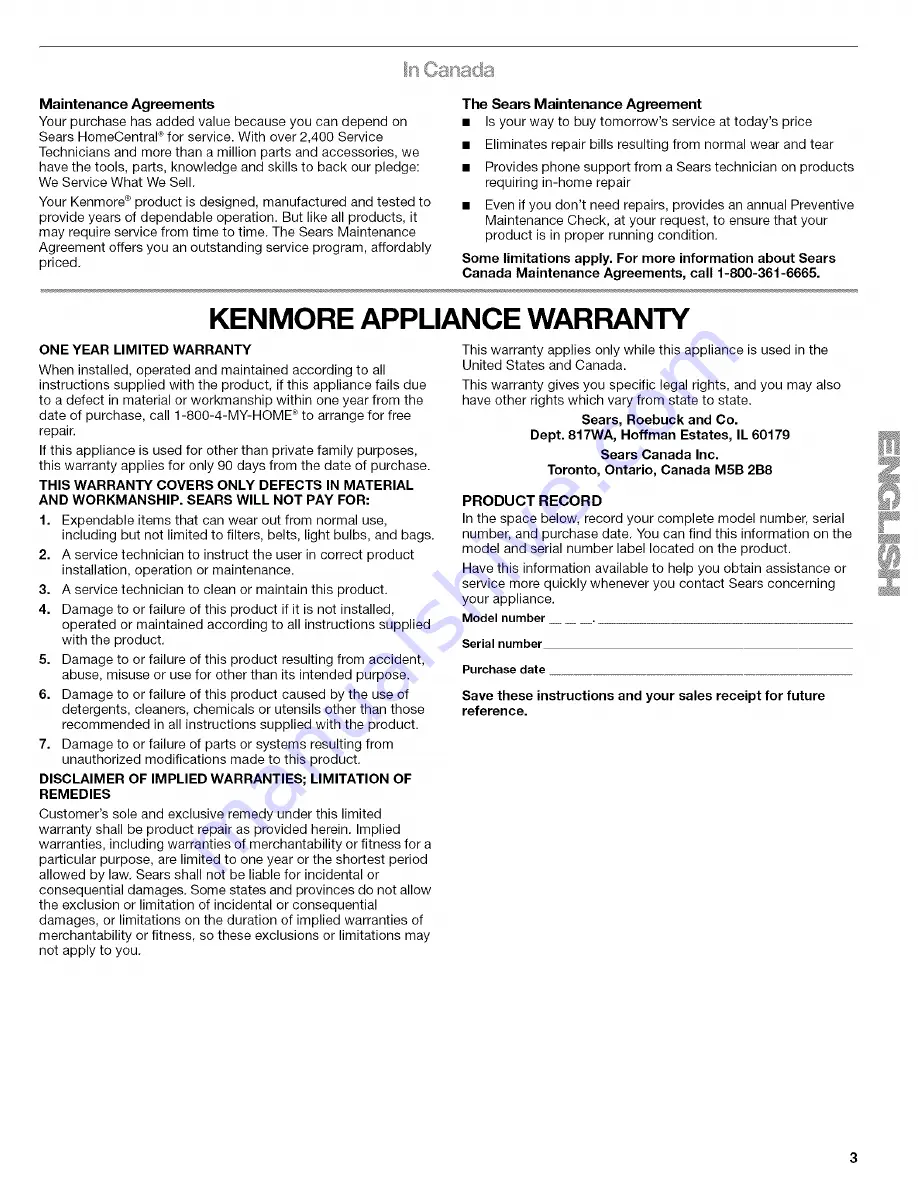 Kenmore ULTRA WASH 665.1604 Series Use & Care Manual Download Page 3