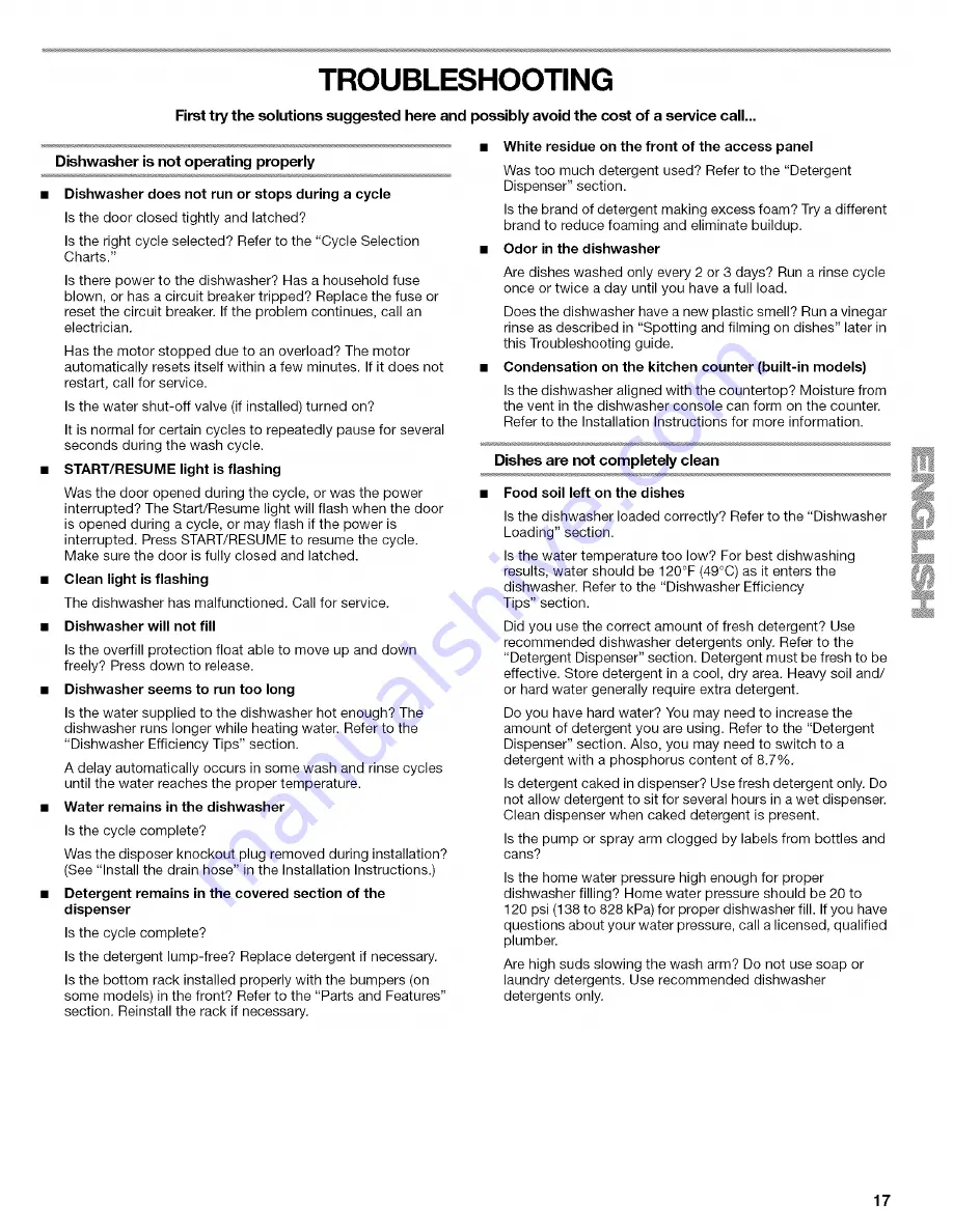 Kenmore ULTRA WASH 665.1604 Series Use & Care Manual Download Page 17