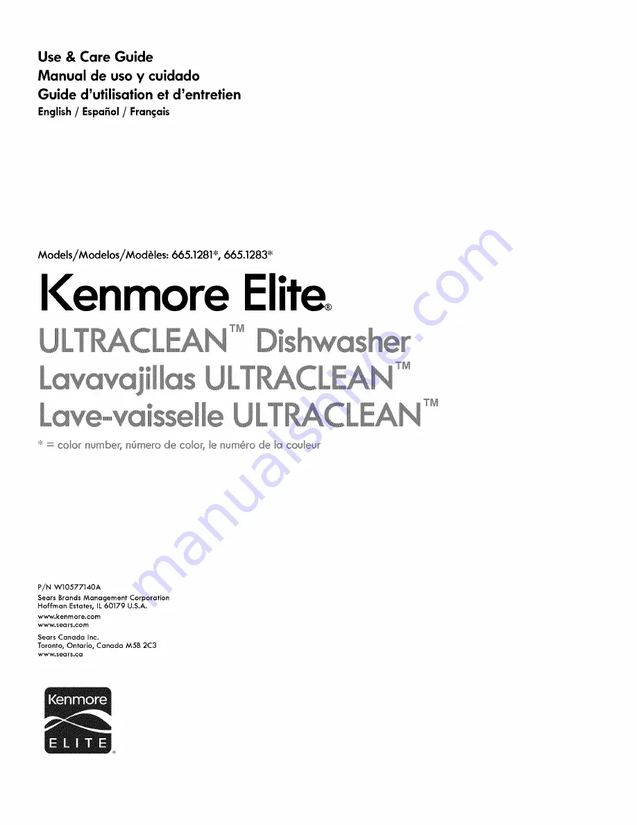 Kenmore ULTRACLEAN 665.1281 Series Use & Care Manual Download Page 1