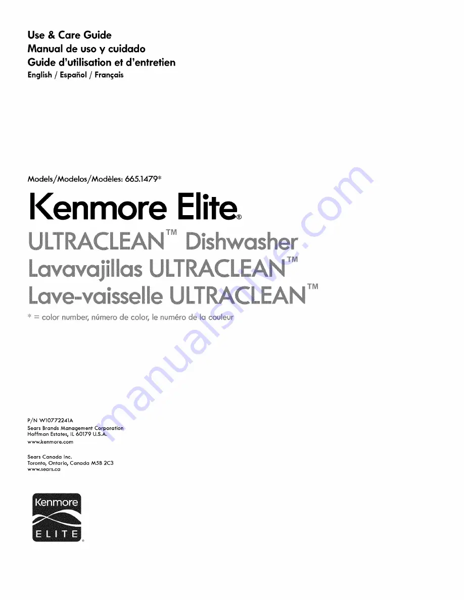 Kenmore Ultraclean 665.1479 series Use & Care Manual Download Page 1