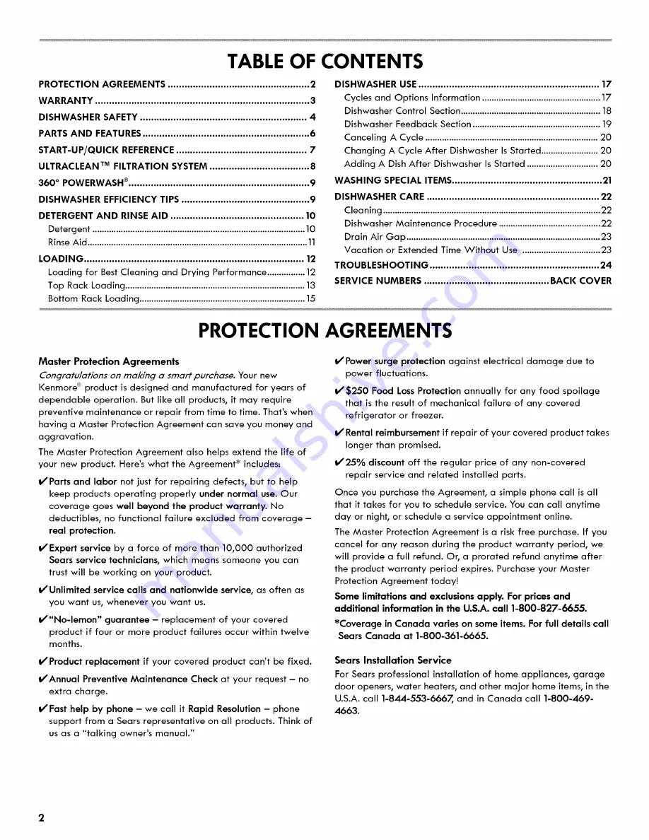 Kenmore Ultraclean 665.1479 series Use & Care Manual Download Page 2