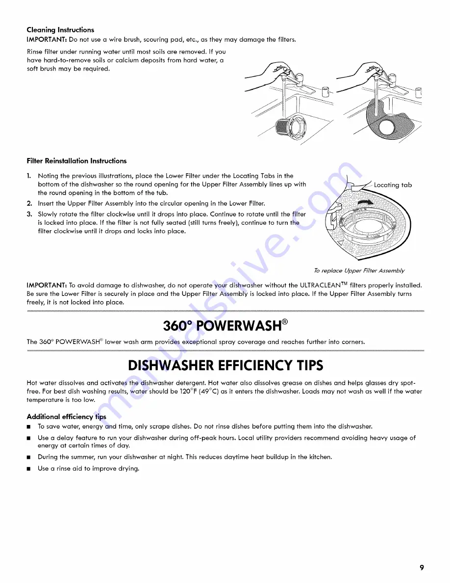 Kenmore Ultraclean 665.1479 series Use & Care Manual Download Page 9