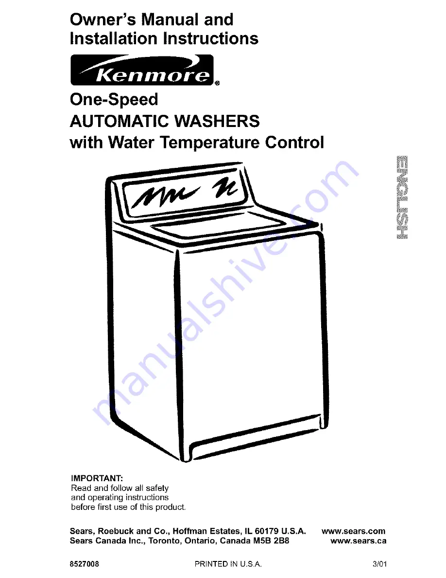 Kenmore Washer Owner'S Manual And Installation Instructions Download Page 1