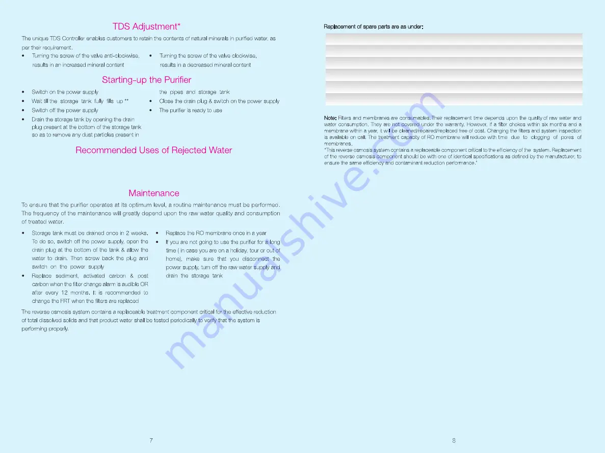 KENT Supreme Mineral RO Instruction Handbook Manual Download Page 6