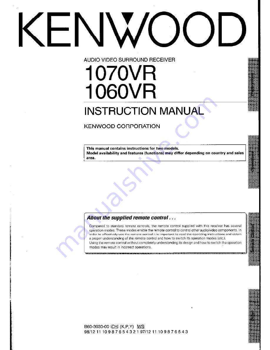 Kenwood 1060VR Скачать руководство пользователя страница 1