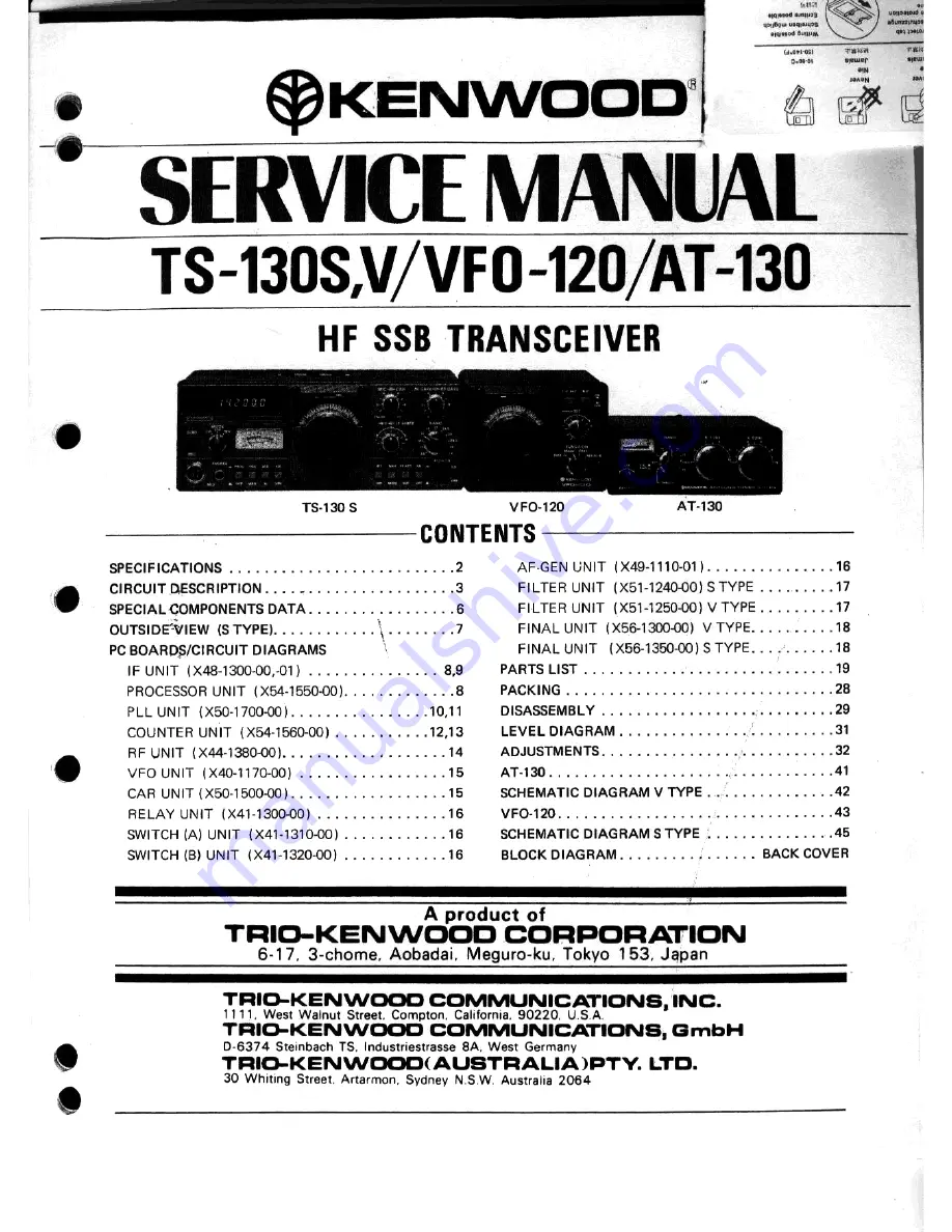 Kenwood AT-130 Service Manual Download Page 1