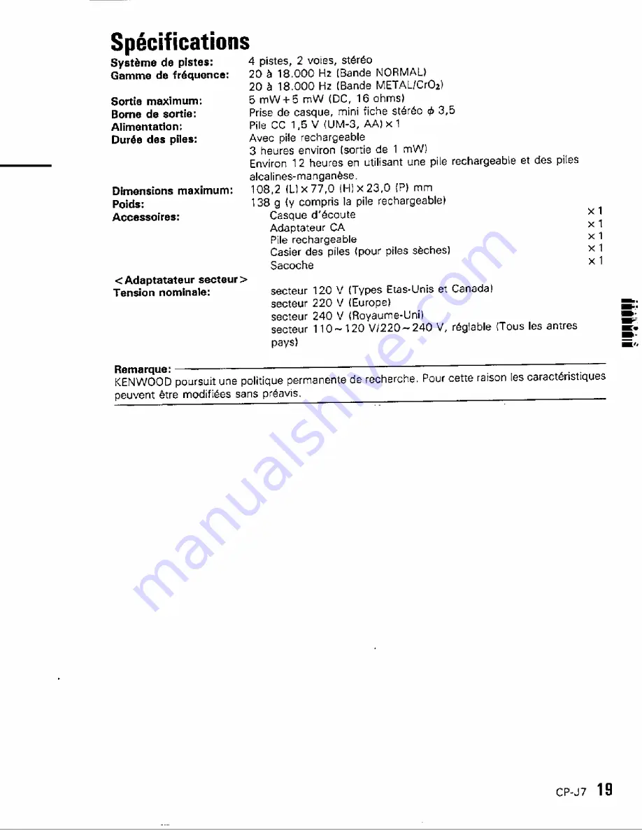 Kenwood CP-J7 Instruction Manual Download Page 23