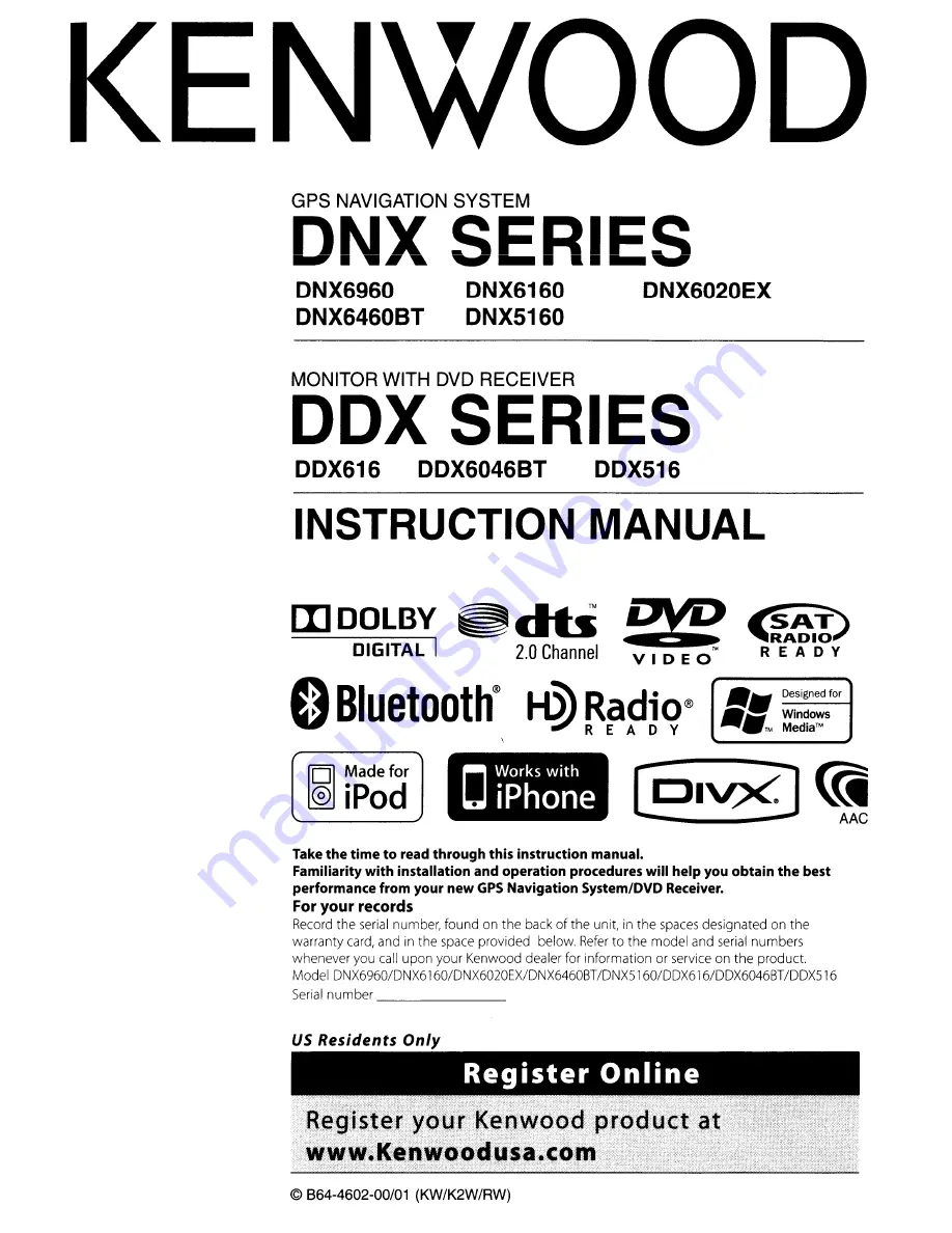 Kenwood DDX516 Instruction Manual Download Page 1