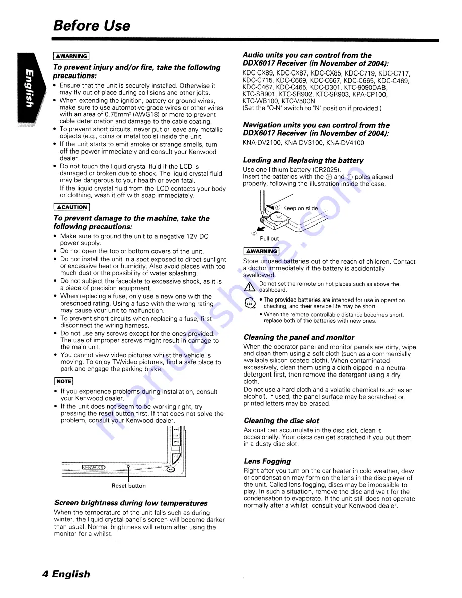 Kenwood DDX6017 Скачать руководство пользователя страница 4