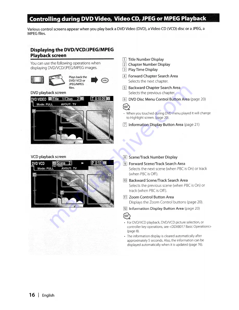 Kenwood DDX8017 - Excelon - DVD Player Instruction Manual Download Page 16