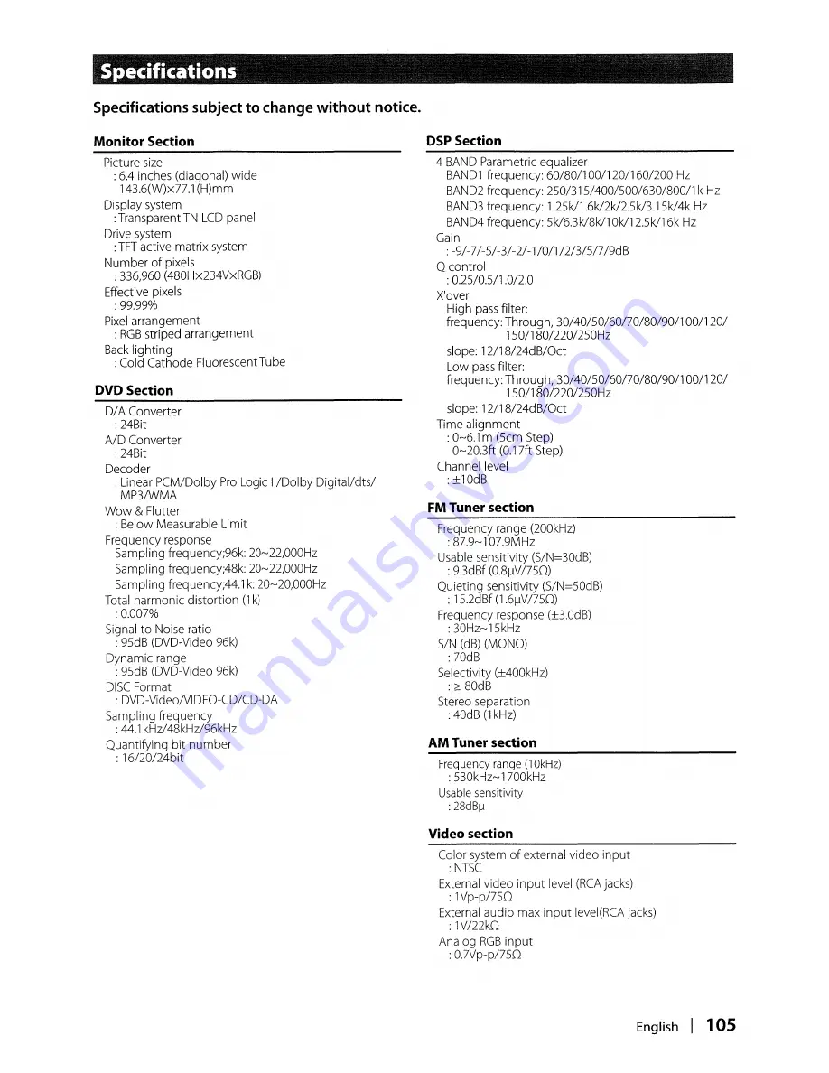 Kenwood DDX8017 - Excelon - DVD Player Instruction Manual Download Page 105