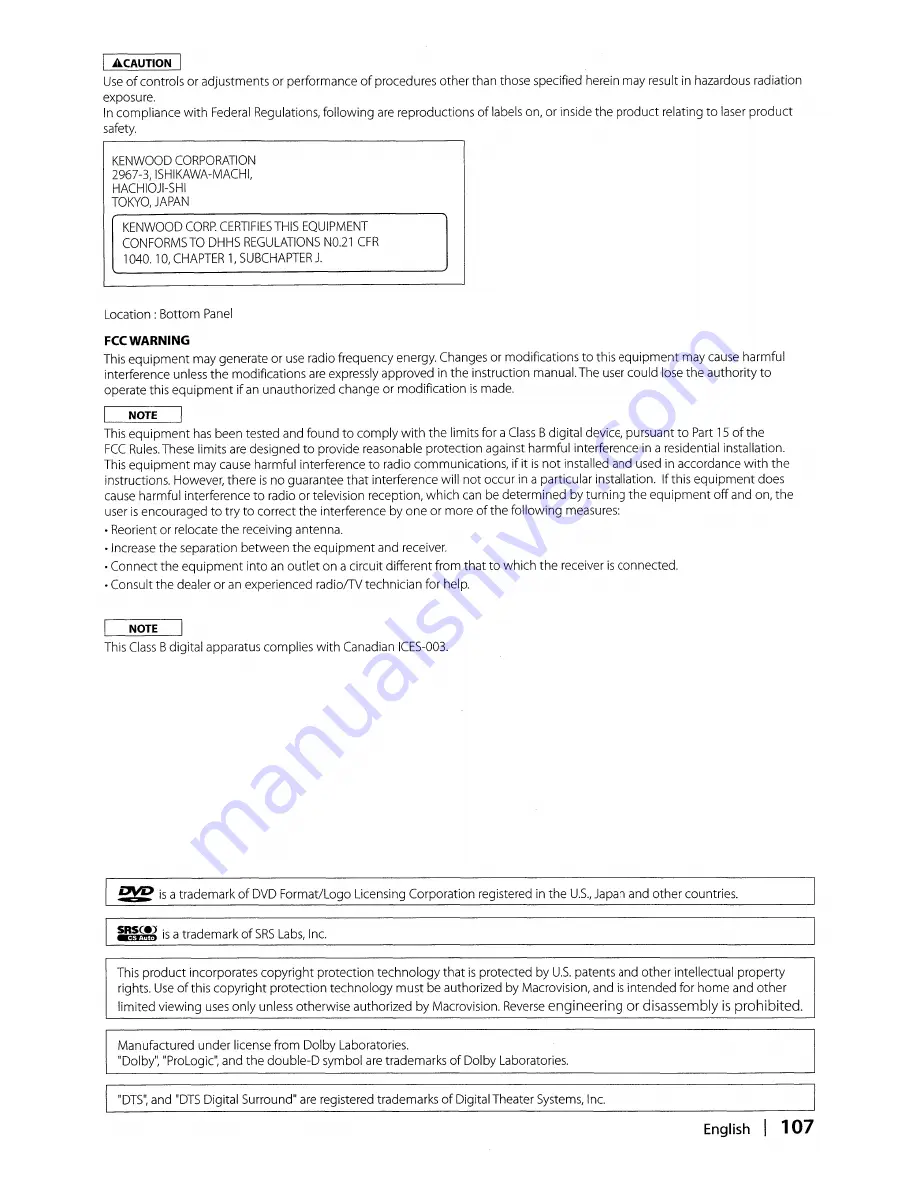 Kenwood DDX8017 - Excelon - DVD Player Instruction Manual Download Page 107