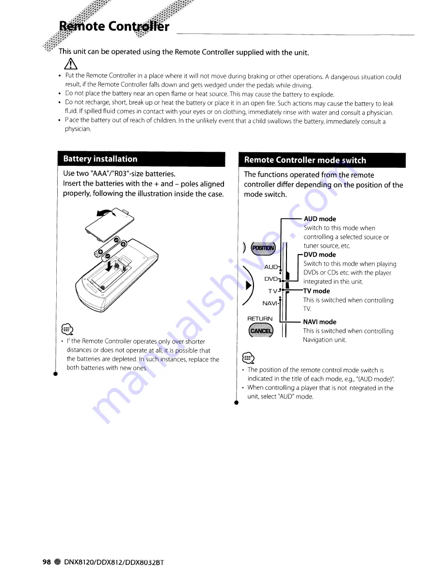 Kenwood DDX812 - Excelon - DVD Player Instruction Manual Download Page 98