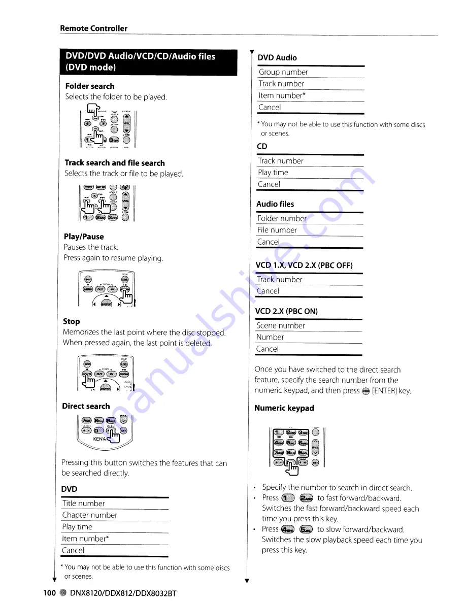 Kenwood DDX812 - Excelon - DVD Player Instruction Manual Download Page 100