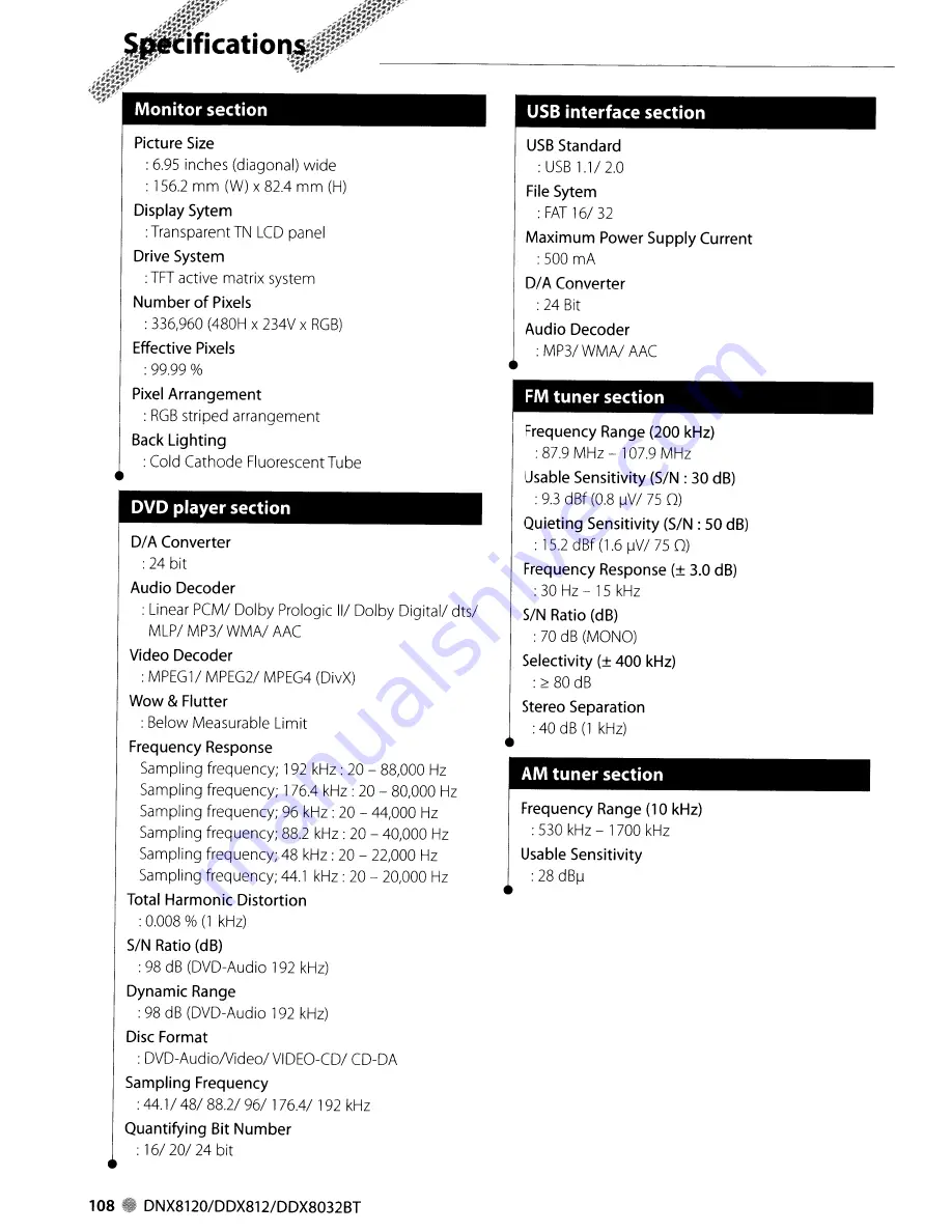 Kenwood DDX812 - Excelon - DVD Player Instruction Manual Download Page 108