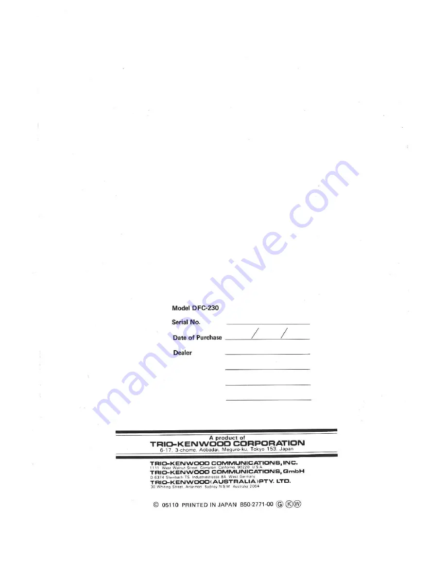 Kenwood DFC-230 Instruction Manual Download Page 11