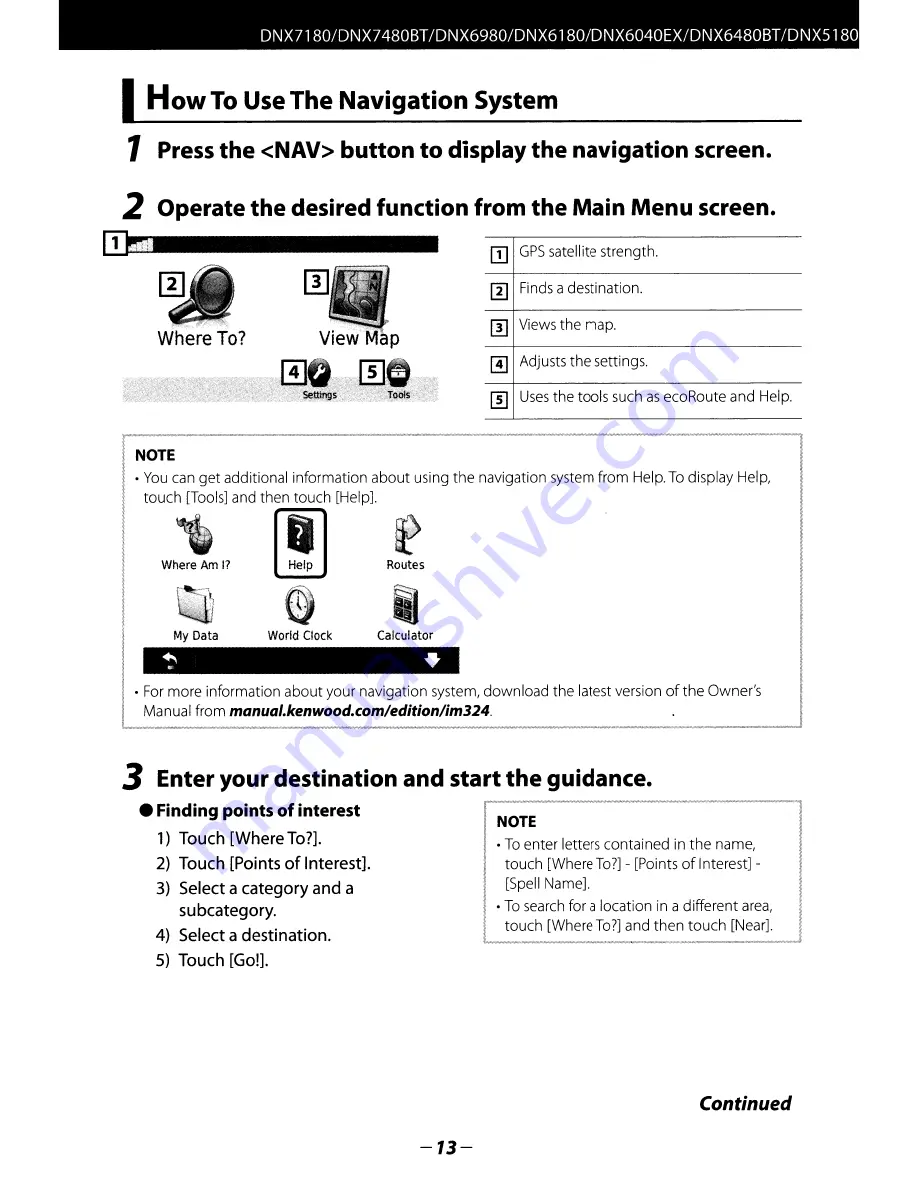 Kenwood DNX5180 Quick Start Manual Download Page 13