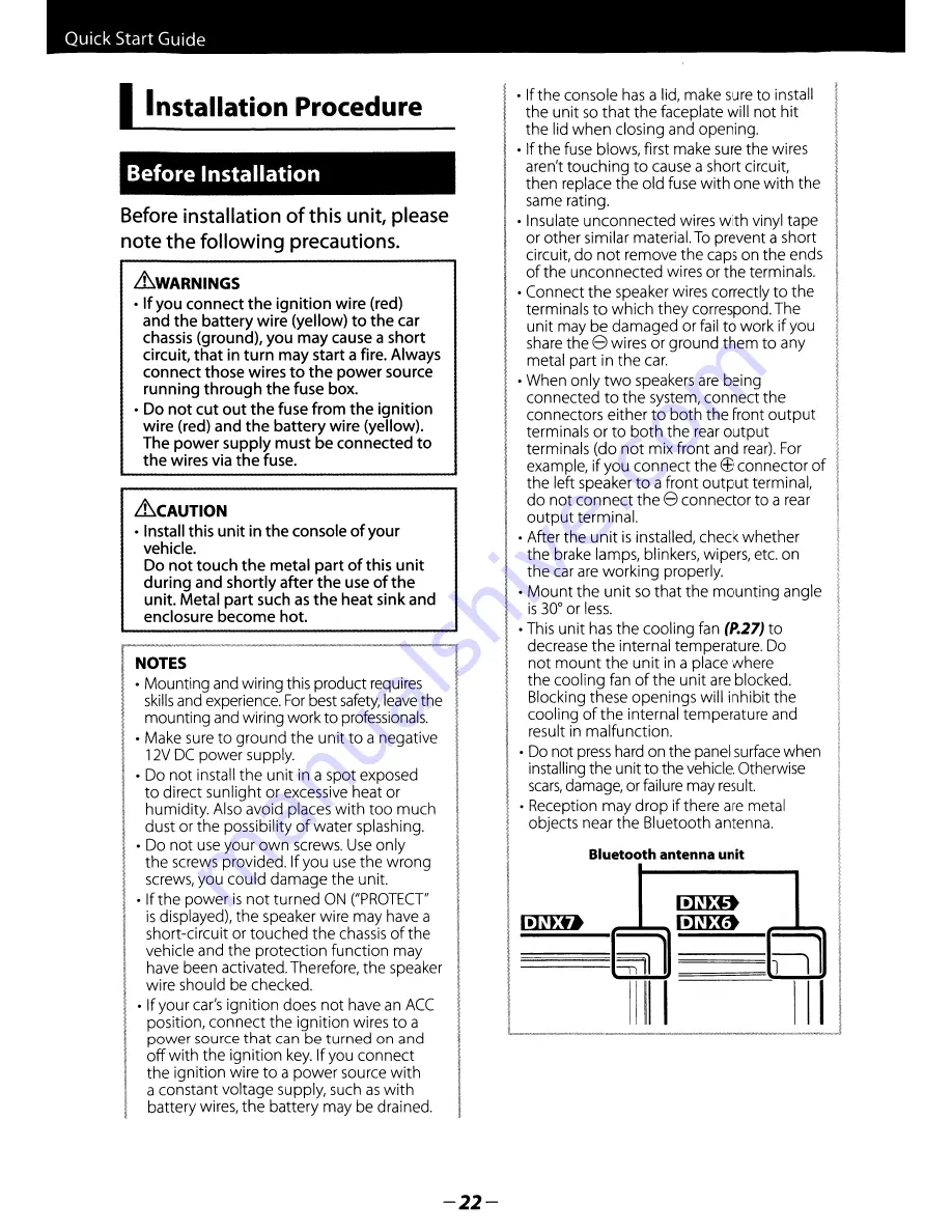 Kenwood DNX5180 Quick Start Manual Download Page 22