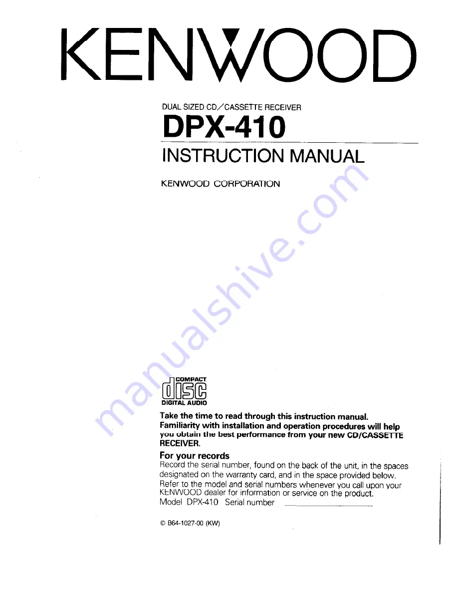 Kenwood DPX-410 Скачать руководство пользователя страница 1