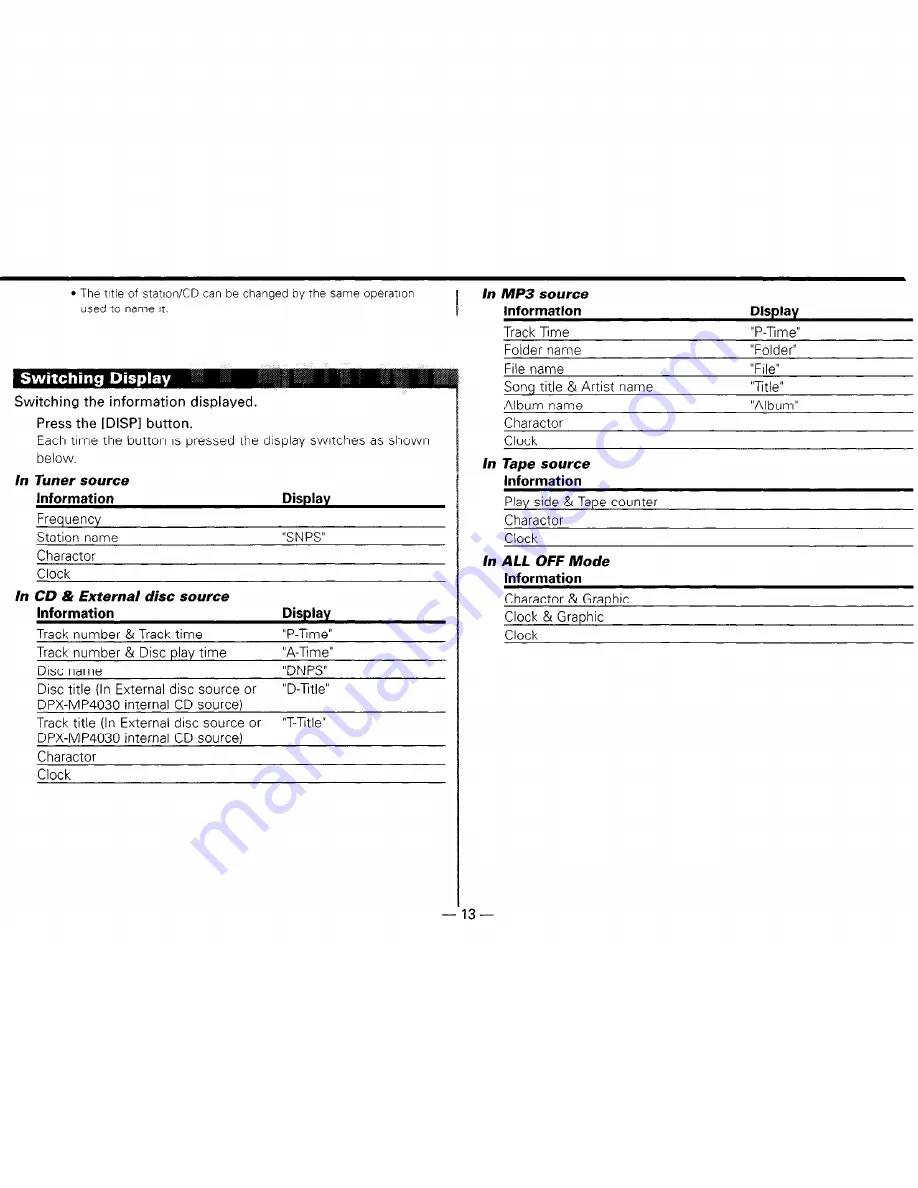 Kenwood DPX-MP4030 Instruction Manual Download Page 13