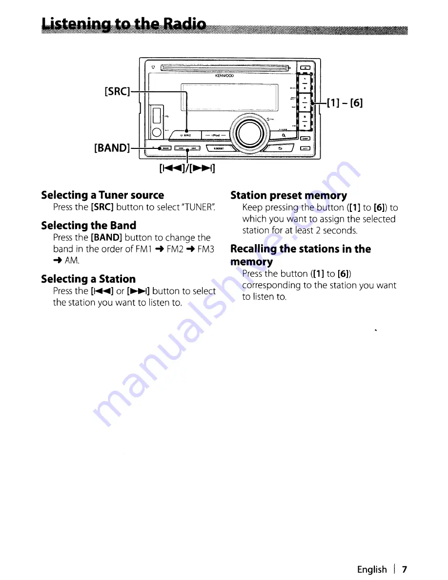 Kenwood DPX308U Quick Start Manual Download Page 7