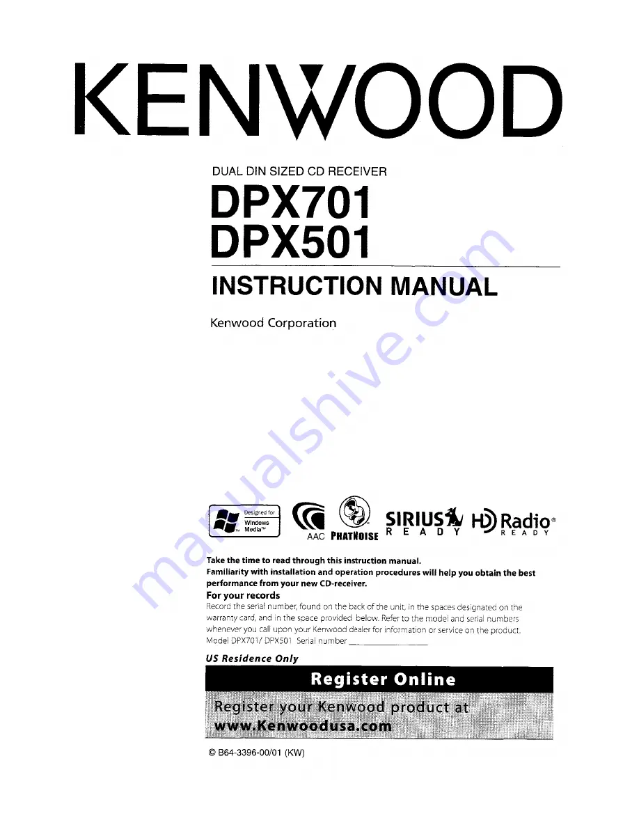 Kenwood DPX501 Instruction Manual Download Page 1