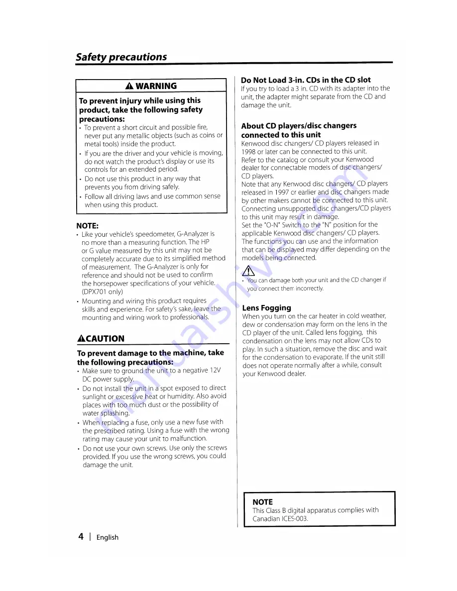 Kenwood DPX501 Instruction Manual Download Page 4