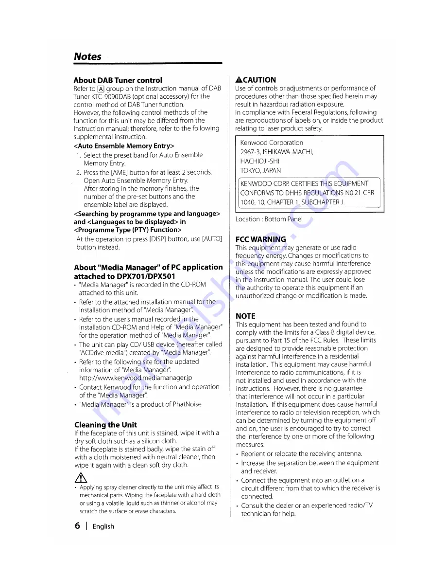 Kenwood DPX501 Instruction Manual Download Page 6