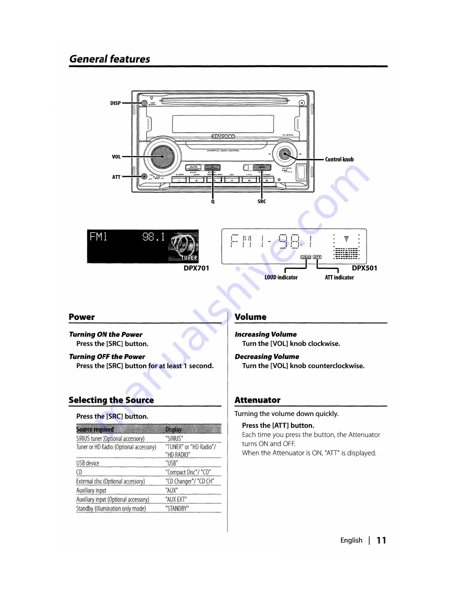 Kenwood DPX501 Instruction Manual Download Page 11