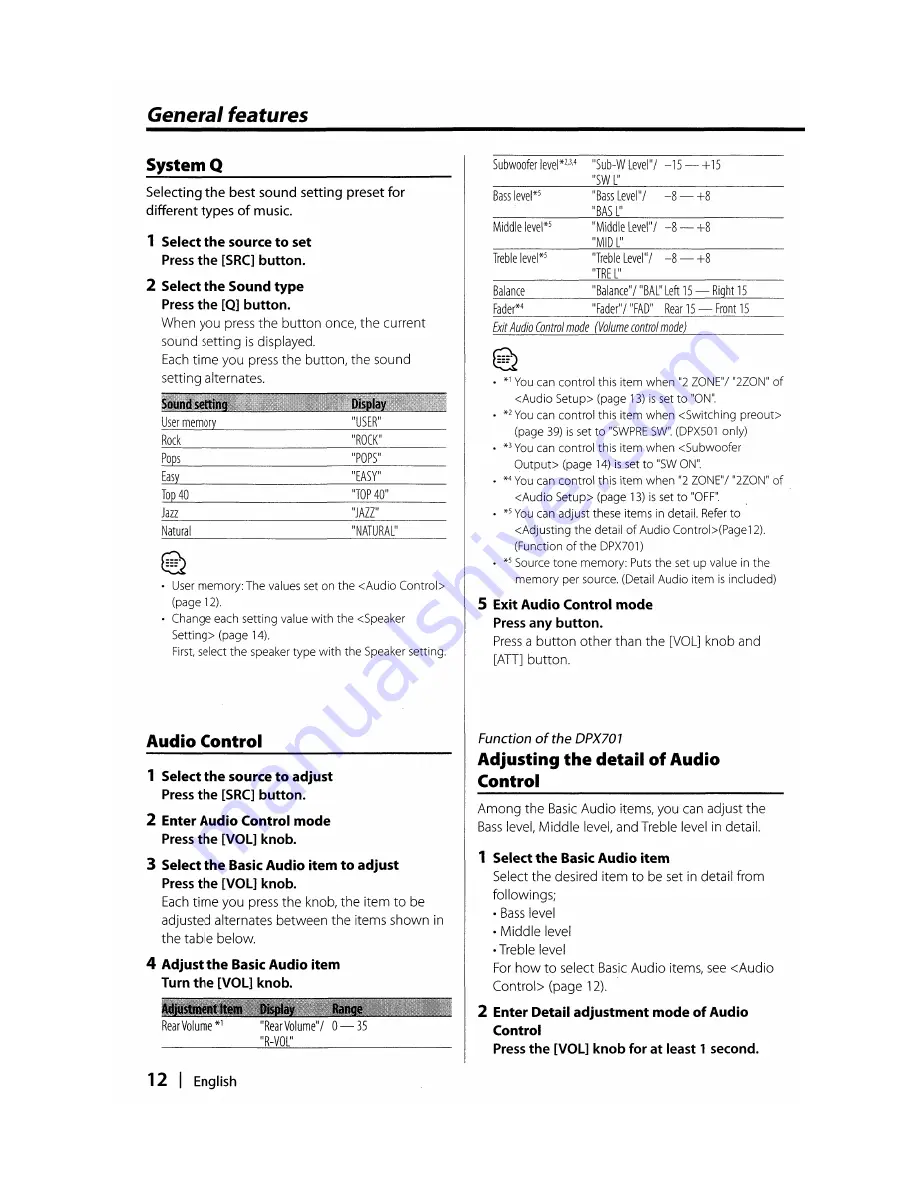 Kenwood DPX501 Instruction Manual Download Page 12