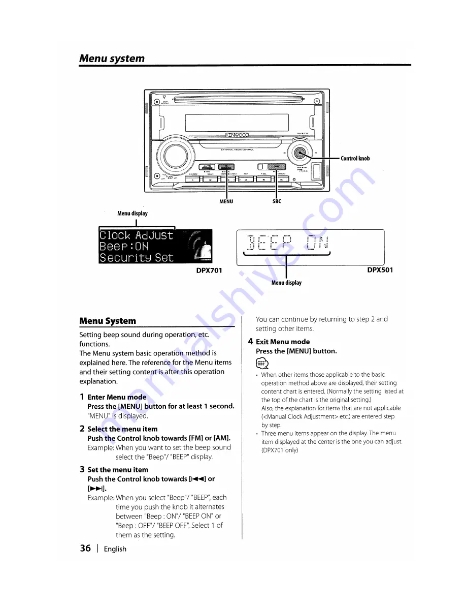 Kenwood DPX501 Instruction Manual Download Page 36