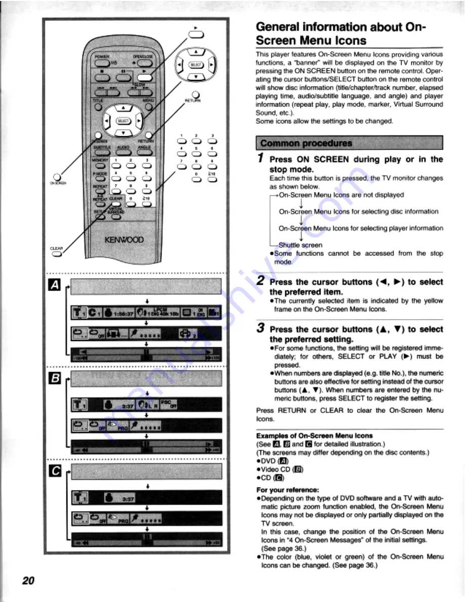 Kenwood DV-303 Instruction Manual Download Page 20