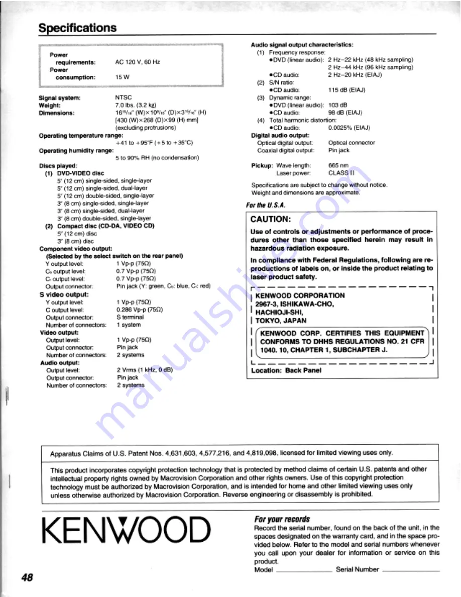 Kenwood DV-303 Instruction Manual Download Page 48