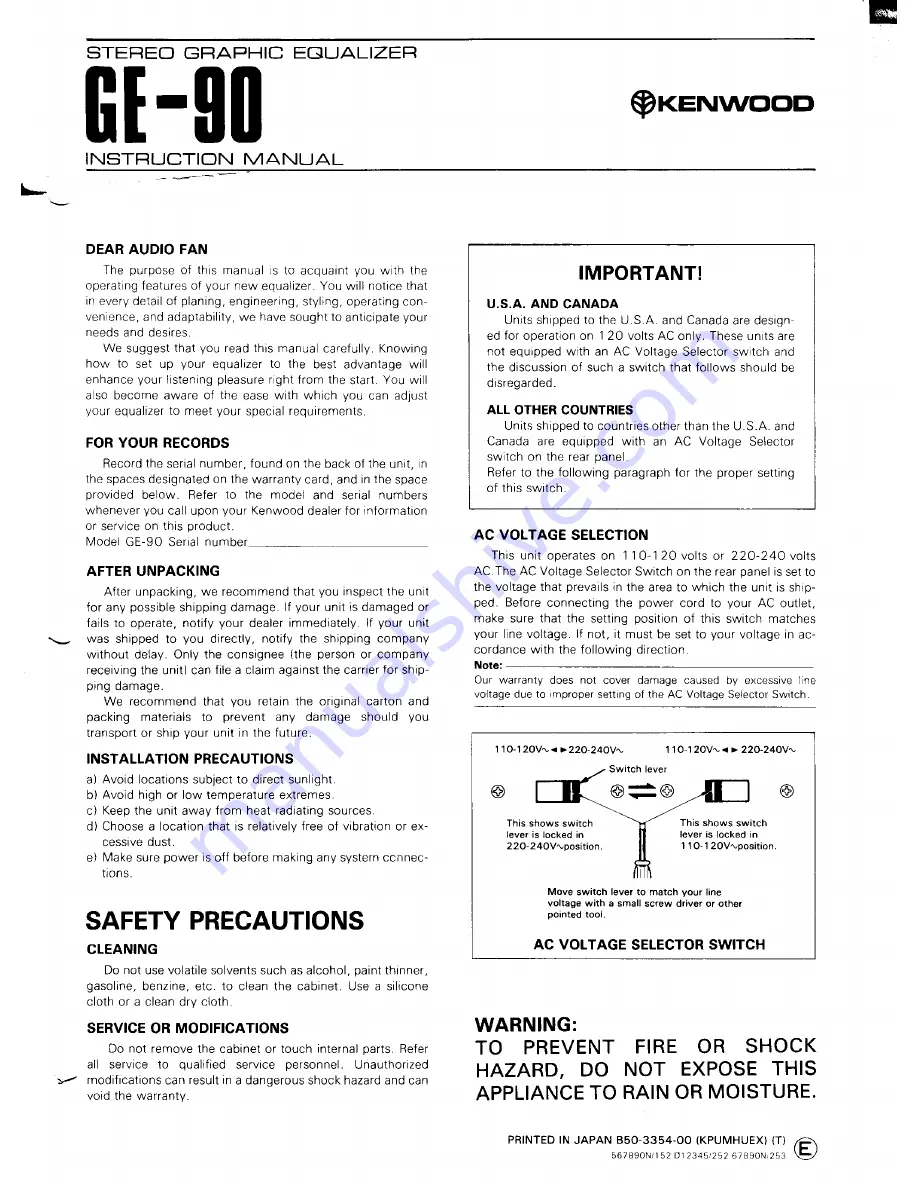 Kenwood GE-90 Instruction Manual Download Page 1