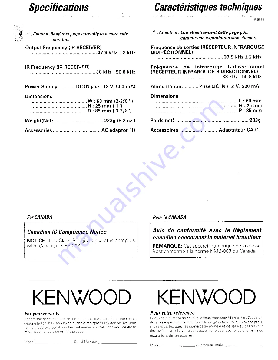 Kenwood IR-9991 Instruction Manual Download Page 4