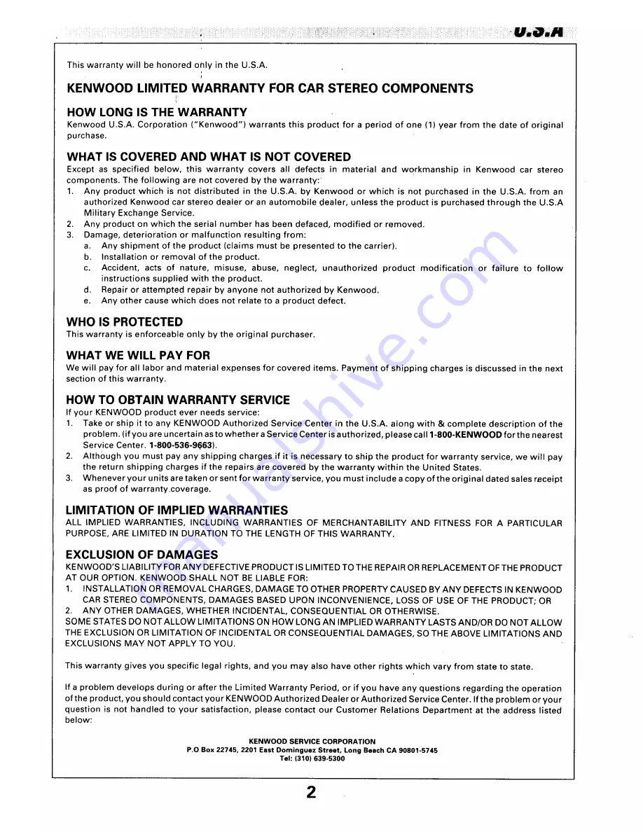 Kenwood KAC-648S Instruction Manual Download Page 13