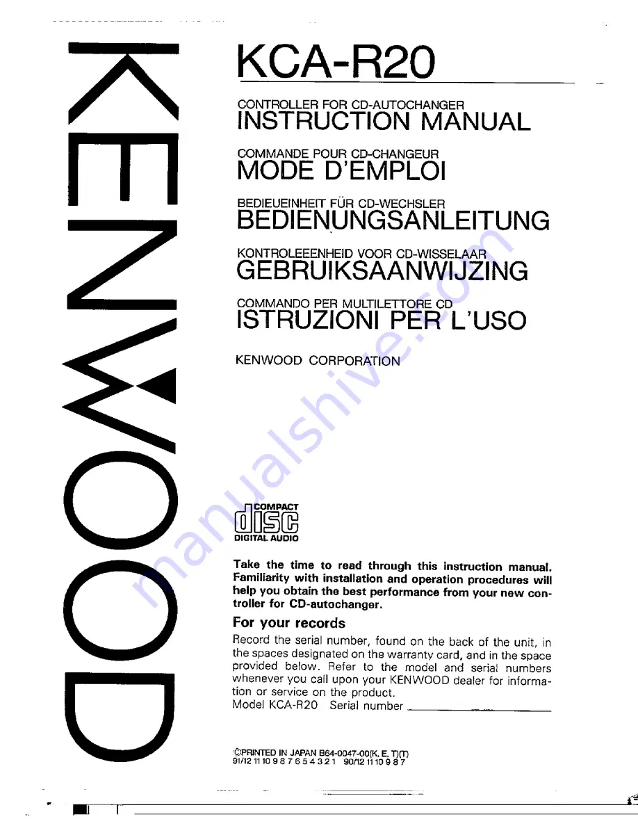 Kenwood KCA-R20 Instruction Manual Download Page 1