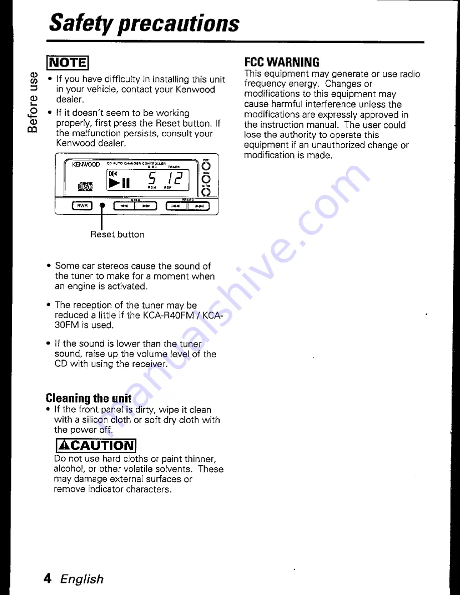 Kenwood KCA-R30FM Instruction Manual Download Page 4