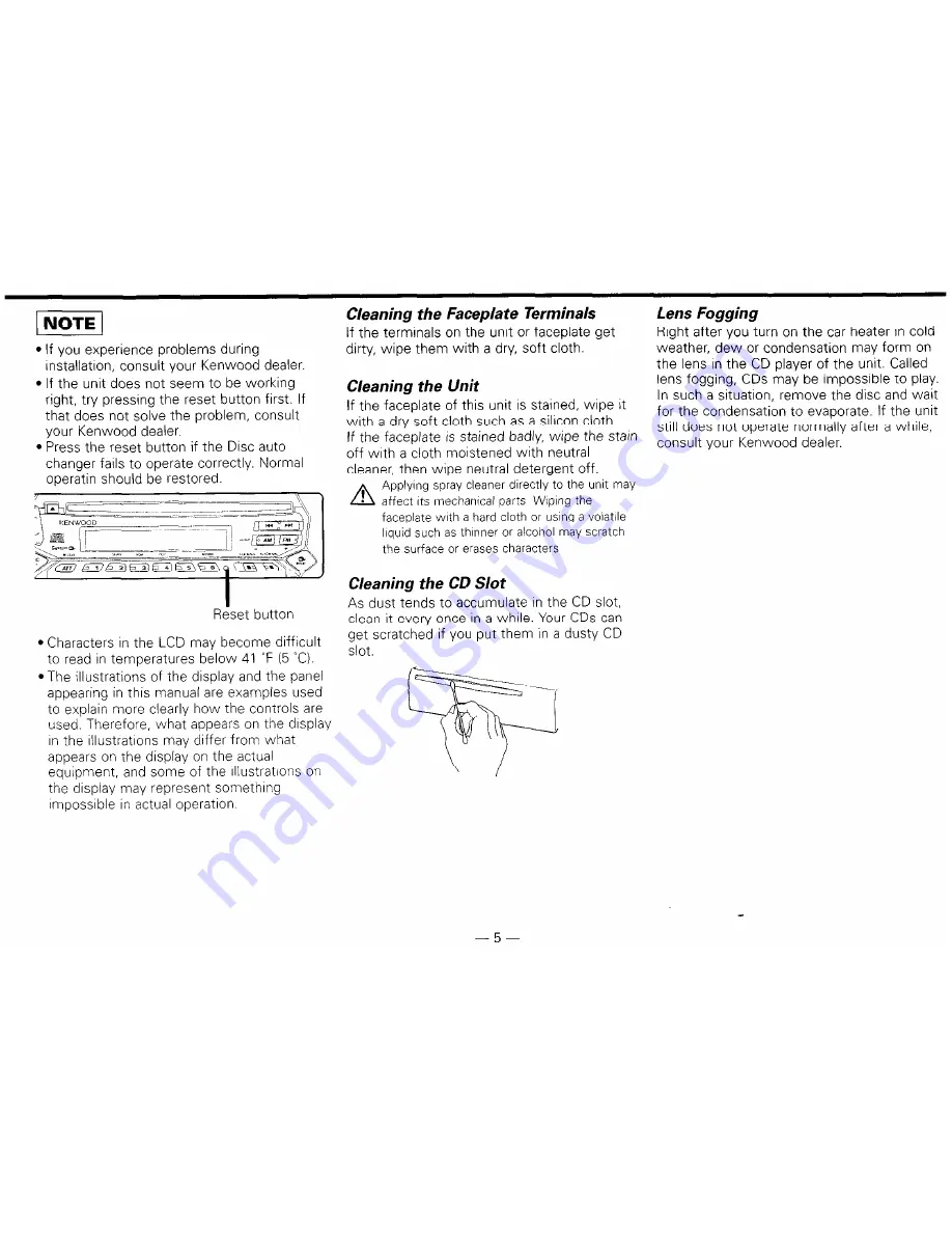 Kenwood KDC-119 Instruction Manual Download Page 5