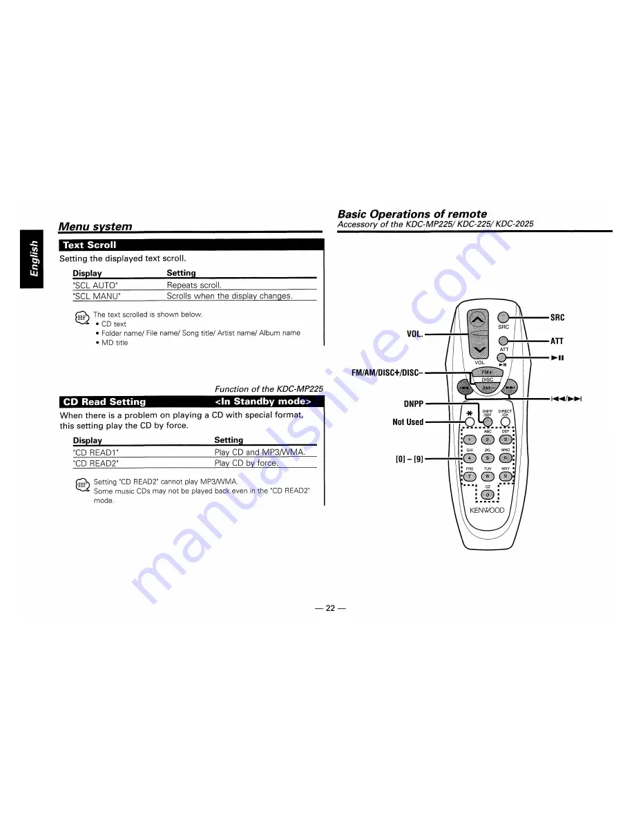 Kenwood KDC-2025 Скачать руководство пользователя страница 22