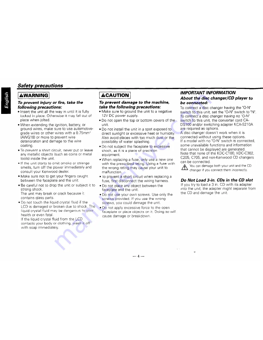 Kenwood KDC-319 Instruction Manual Download Page 4