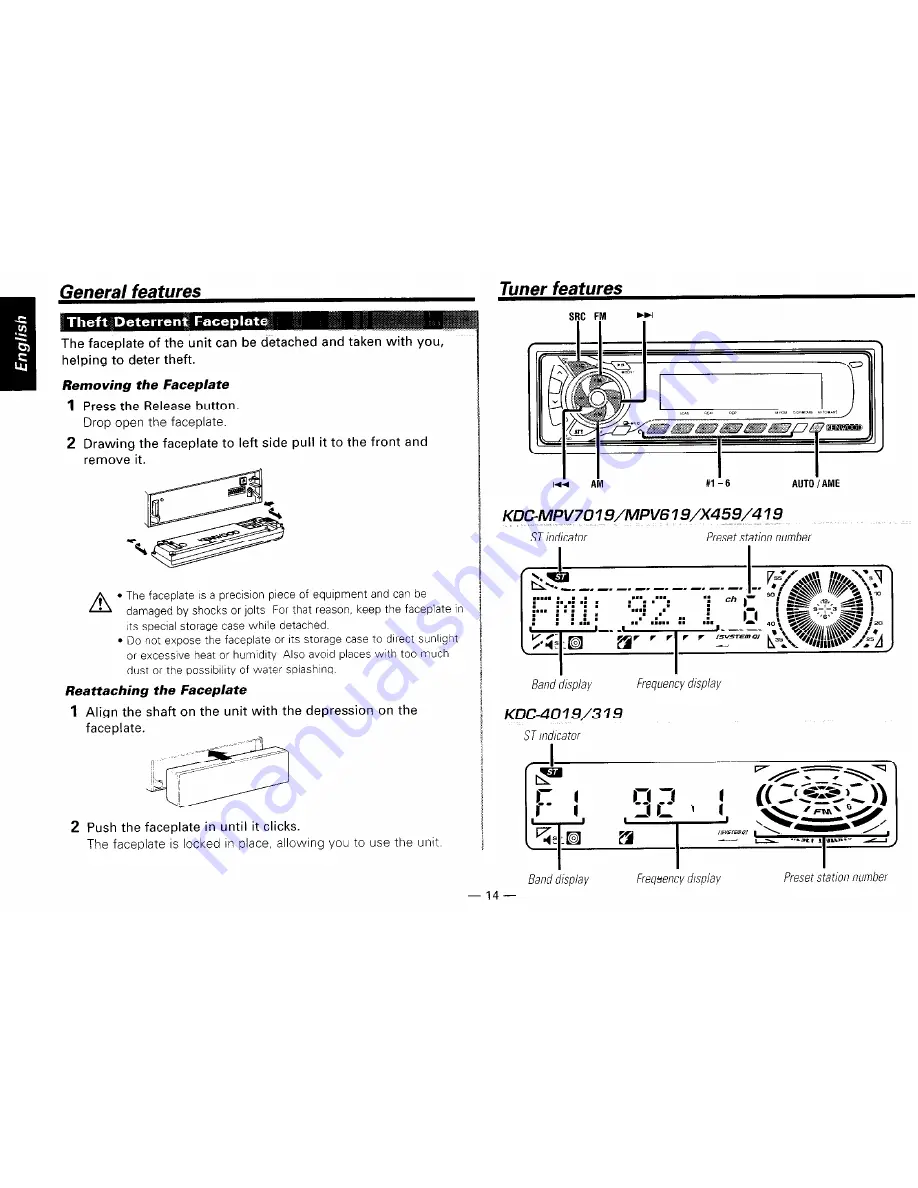 Kenwood KDC-319 Instruction Manual Download Page 14