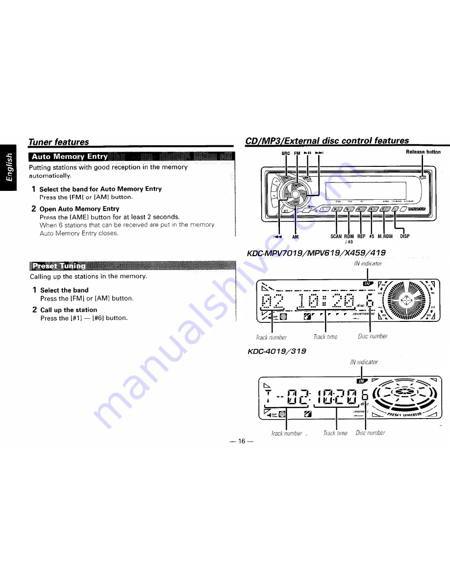 Kenwood KDC-319 Instruction Manual Download Page 16