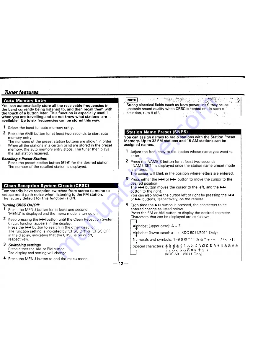 Kenwood KDC-4011S Instruction Manual Download Page 12