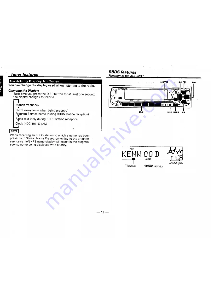 Kenwood KDC-4011S Instruction Manual Download Page 14